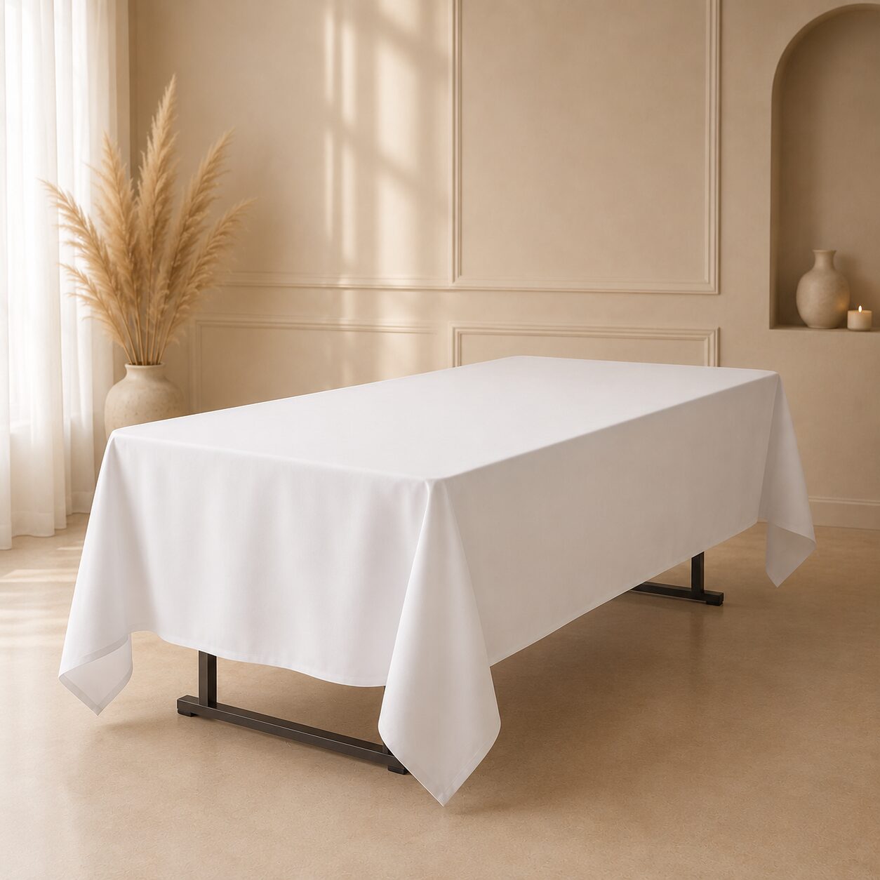 rechteckige weiße Tischdecke für Hochzeiten und Events zur Miete bei Cinderella Wedding Events in Thüringen.